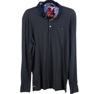 Au Noir Men's Mercerized Cotton Long Sleeve Polo Shirt  Navy Geometric Size 3/M